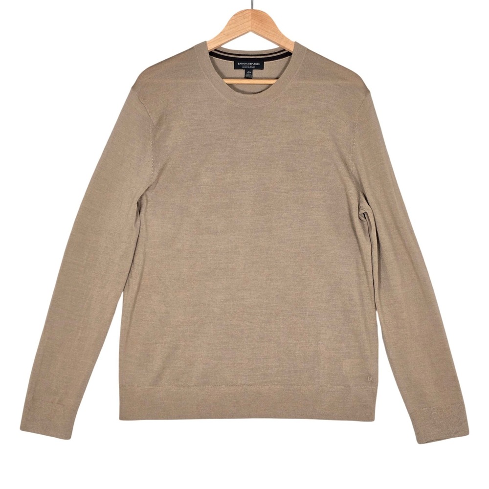 Banana Republic Men's Tan Merino Wool Blend Lightweight Crewneck Knit Sweater L